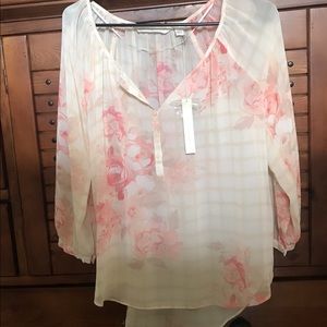 LC Sheer Floral Peasant Blouse size Small $44